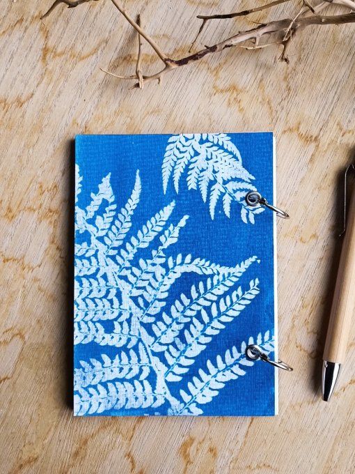 Carnet de notes / Agenda rechargeable A6 - Cyanotype Fougère - Fait Main  