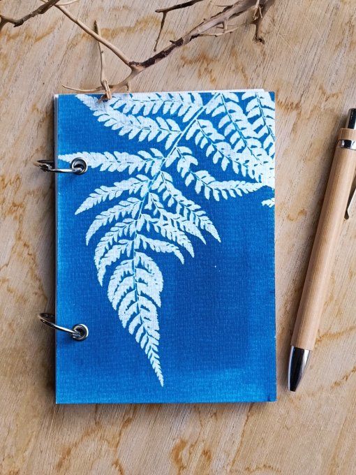 Carnet de notes / Agenda rechargeable A6 - Cyanotype Fougère - Fait Main  