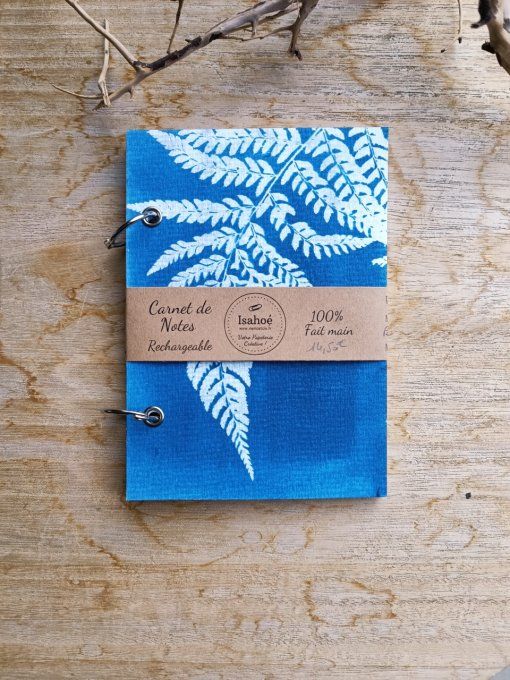 Carnet de notes / Agenda rechargeable A6 - Cyanotype Fougère - Fait Main  