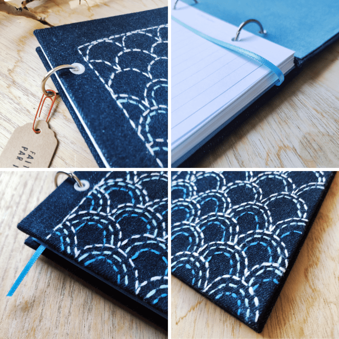 Carnet de notes ou Agenda Fait Main- Broderie Japonaise Sashiko - Rechargeable 