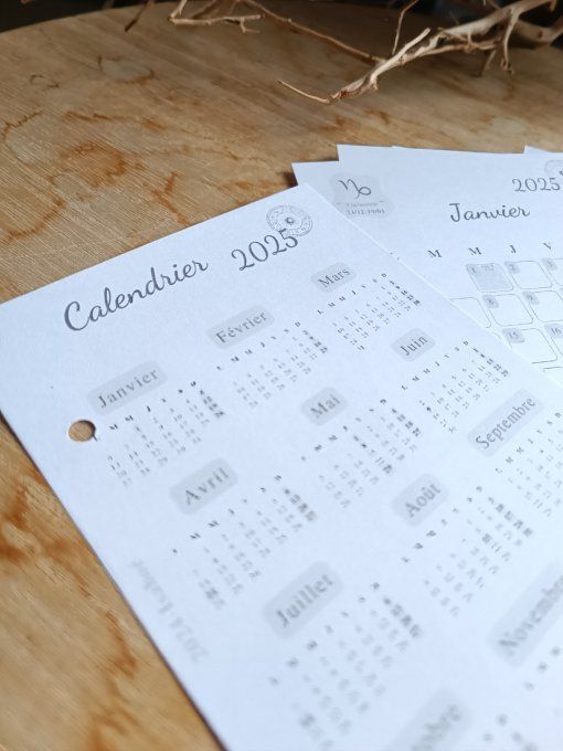 Recharge : Calendrier annuel + mensuels  2025