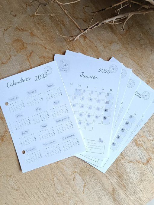 Recharge : Calendrier annuel + mensuels  2025