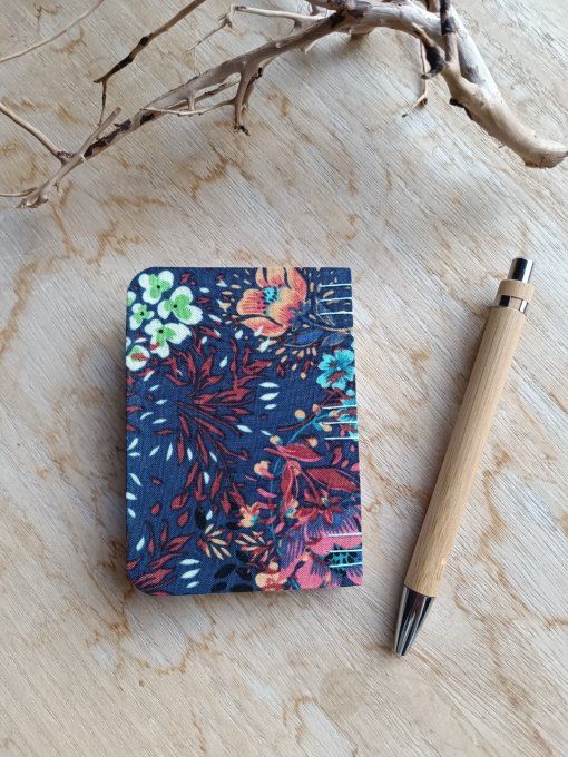 Petit Carnet Reliure Copte - Fleuri bleu - Fait Main 