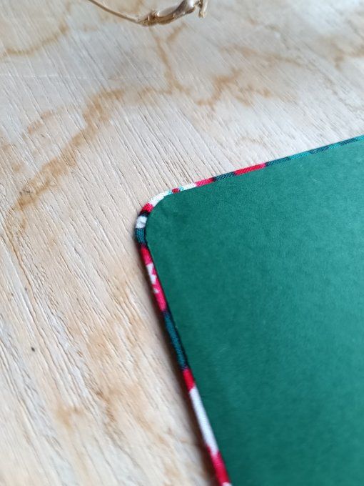 Petit Carnet Reliure Copte - Fleuri vert et rouge - Fait Main 