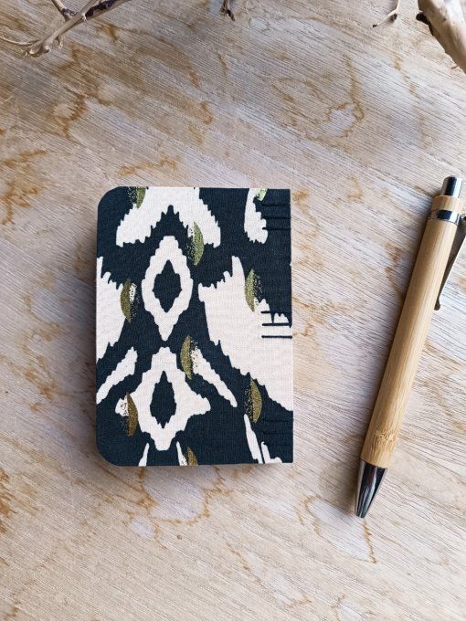 Petit Carnet Reliure Copte -Noir et beige - Fait Main 