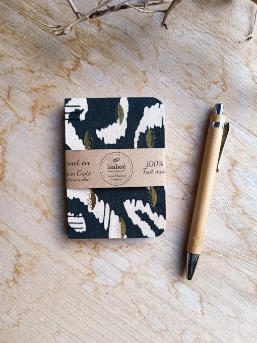 Petit Carnet Reliure Copte -Noir et beige - Fait Main 