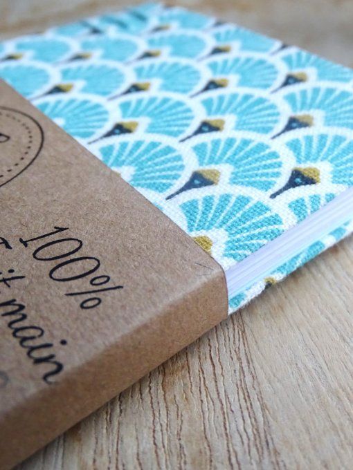 Petit Carnet Reliure Copte - Eventail turquoise - Fait Main 