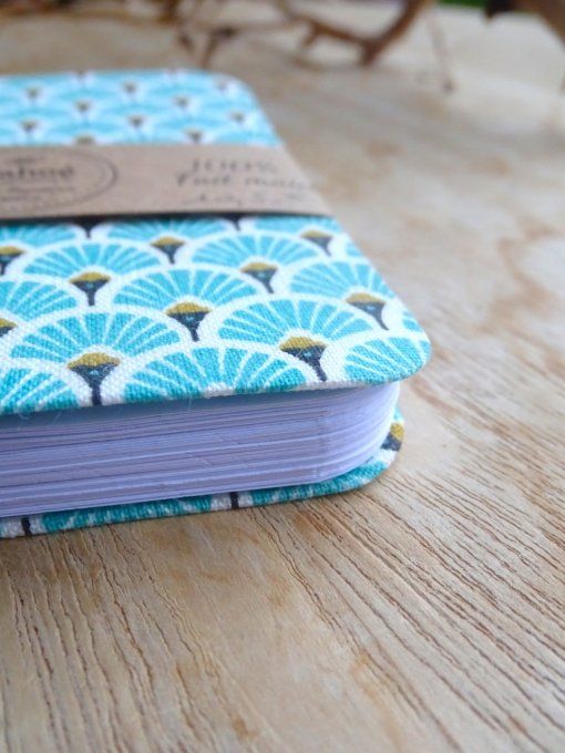 Petit Carnet Reliure Copte - Eventail turquoise - Fait Main 